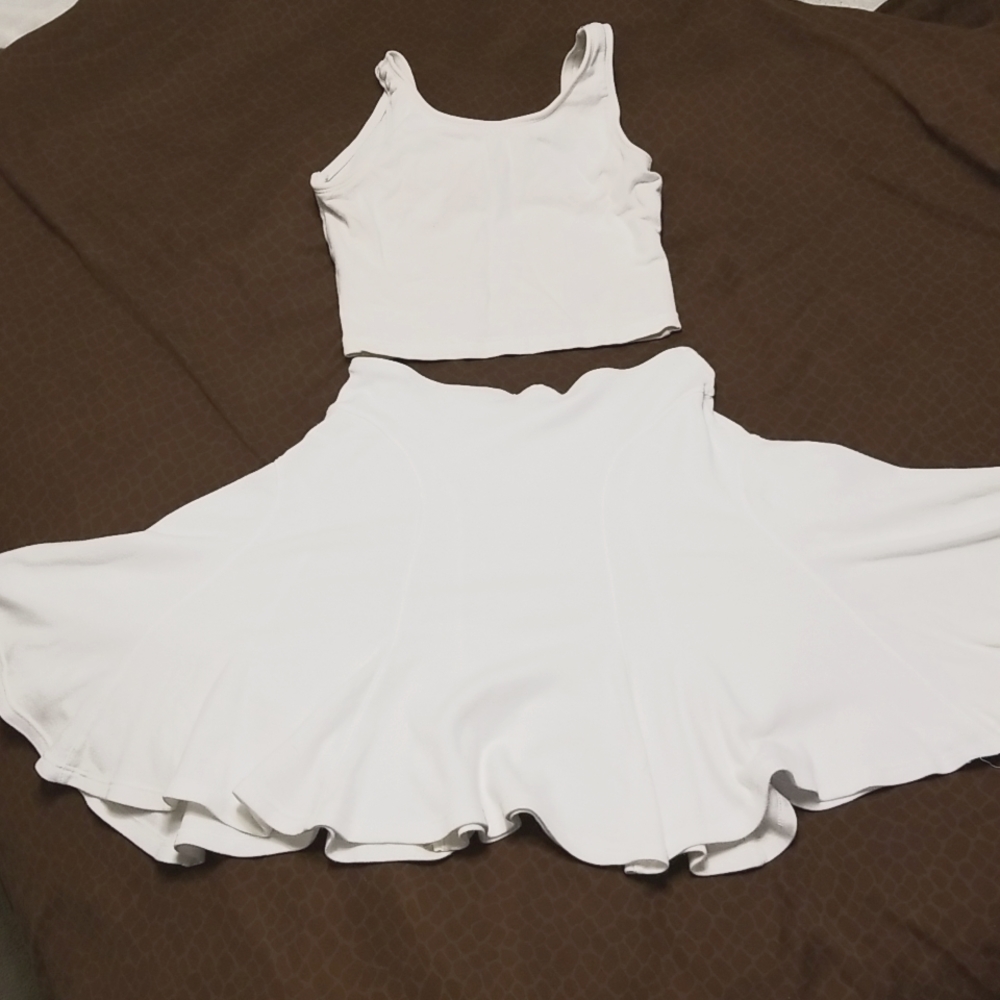 White mini skirt & sports bra. Size small.